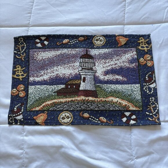 Vintage Set of 10 Coastal Nautical Beach Lighthouse Placemats Reversible 17x11 - Picture 2 of 7